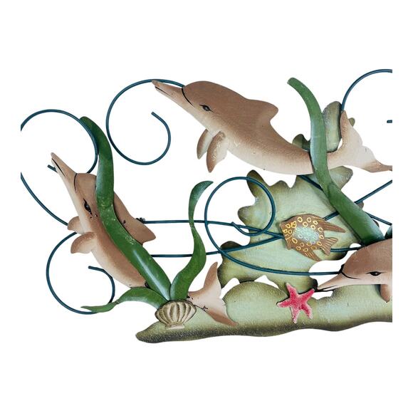 Metal Dolphin Fish Wall Art Large 13x29” Nautical Sea Fish Family Decor Vtg - Picture 2 of 7